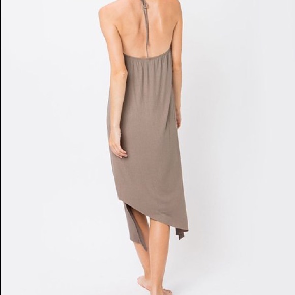 Cozy Casual Asymmetrical Hem Halter Dress in Brown, Sz. S - Picture 4 of 11
